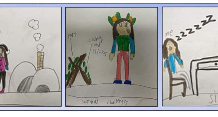 Series of three children's drawings.